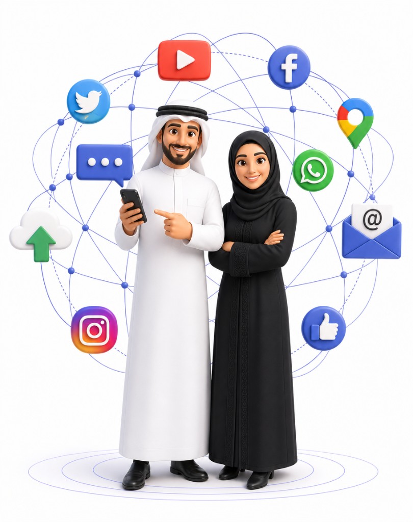 منصة فورجوالي لخدمات الرسائل النصية SMS وواتساب أعمال في السعودية — رجل سعودي يستخدم الهاتف للتواصل مع العملاء