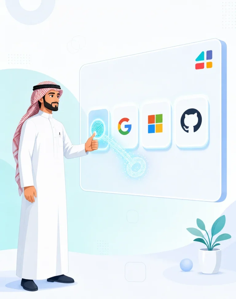 رجل سعودي يستخدم تسجيل الدخول في فورجوالي عبر Passkey والدخول الموحد بجوجل ومايكروسوفت