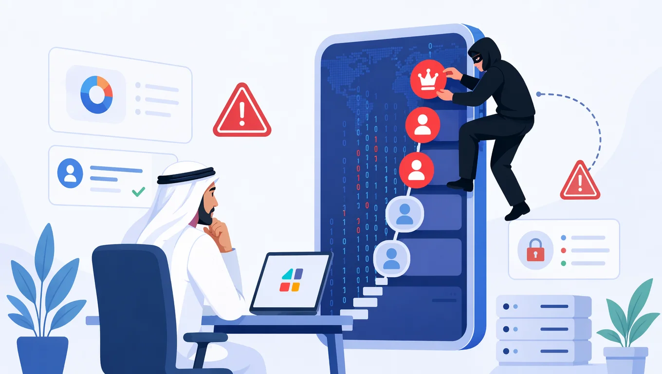 رسم يوضح مهاجما يستغل wordpress mentoring plugin لتصعيد الصلاحيات إلى مسؤول.