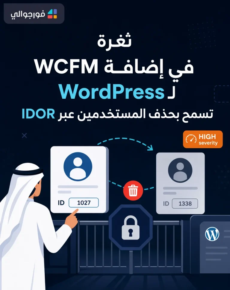 رسم توضيحي لثغرة IDOR في إضافة WCFM لـ WordPress تسمح بحذف المستخدمين