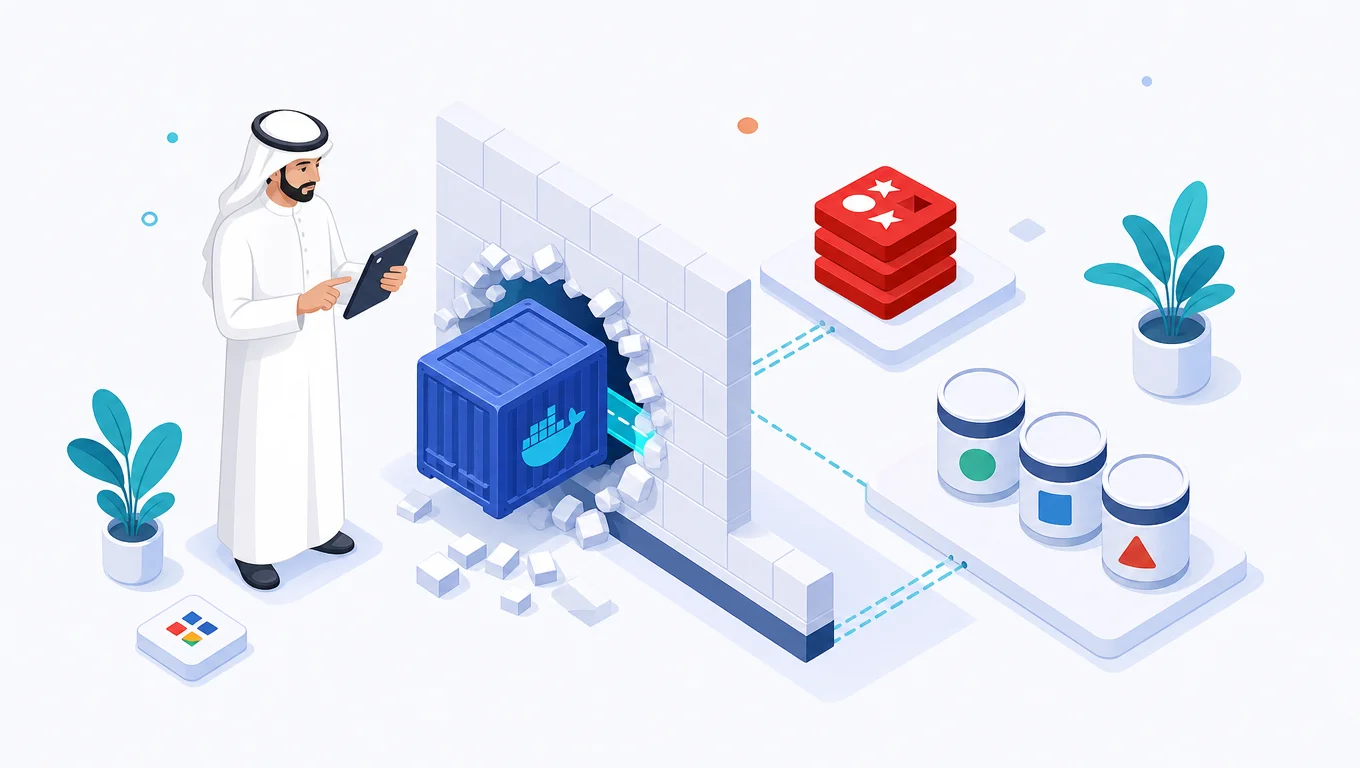 رسم يوضح ثغرة OpenC3 COSMOS بين Docker وRedis وتجاوز صلاحيات الإدارة