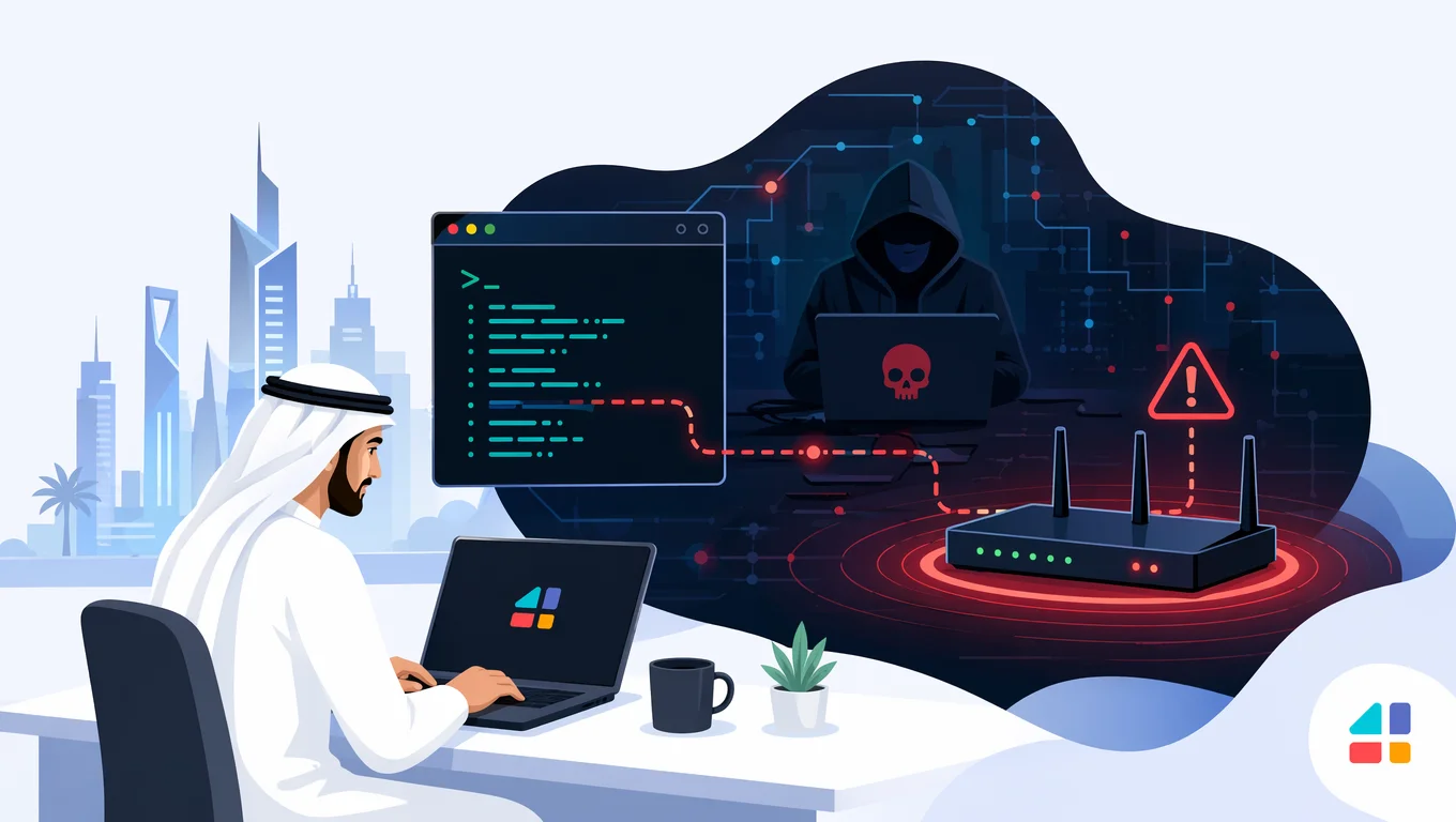 رسم يوضح اختراق راوتر d-link dir-600l عبر Telnet وتهديد الأمن السيبراني