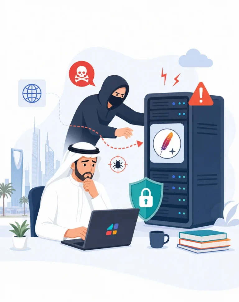 رسم توضيحي لثغرة Apache Polaris الأمنية يظهر مخترق يهاجم خادم بيانات سحابي
