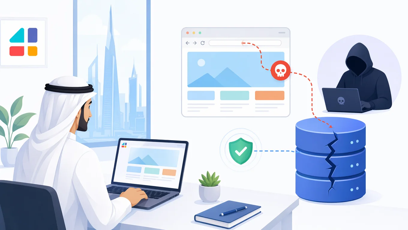 رجل سعودي يستخدم لابتوب ووردبريس مع قاعدة بيانات مخترقة وهاكر يستغل ثغرة حقن SQL