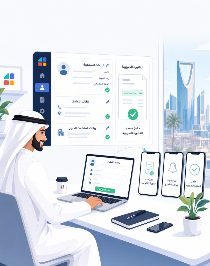 واجهة منصة فورجوالي تعرض شاشة بيانات الفاتورة الضريبية