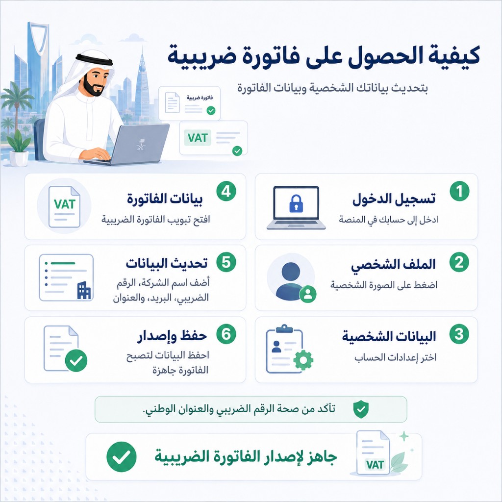 إنفوجرافيك الخطوات الست لاستخراج فاتورة ضريبية من فورجوالي