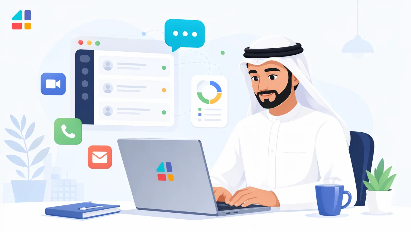 رجل أعمال سعودي يستخدم منصة روازن الدولية للتجارة لخدمات الاتصالات الرقمية على الحاسوب