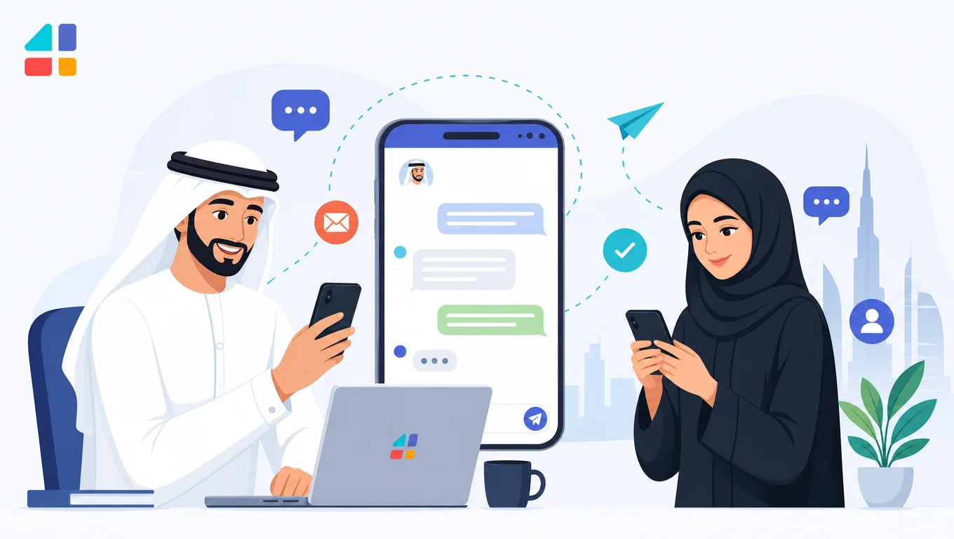 واجهة اتصالات رقمية تعرض خدمات الرسائل النصية والواتساب من روازن الدولية للتجارة