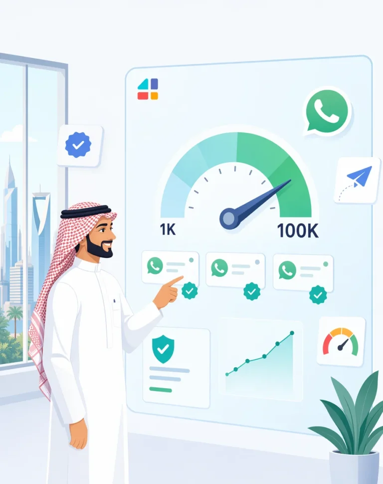 رجل سعودي يشرح حد الإرسال في واتساب أعمال مع مؤشر الأداء والتحقق